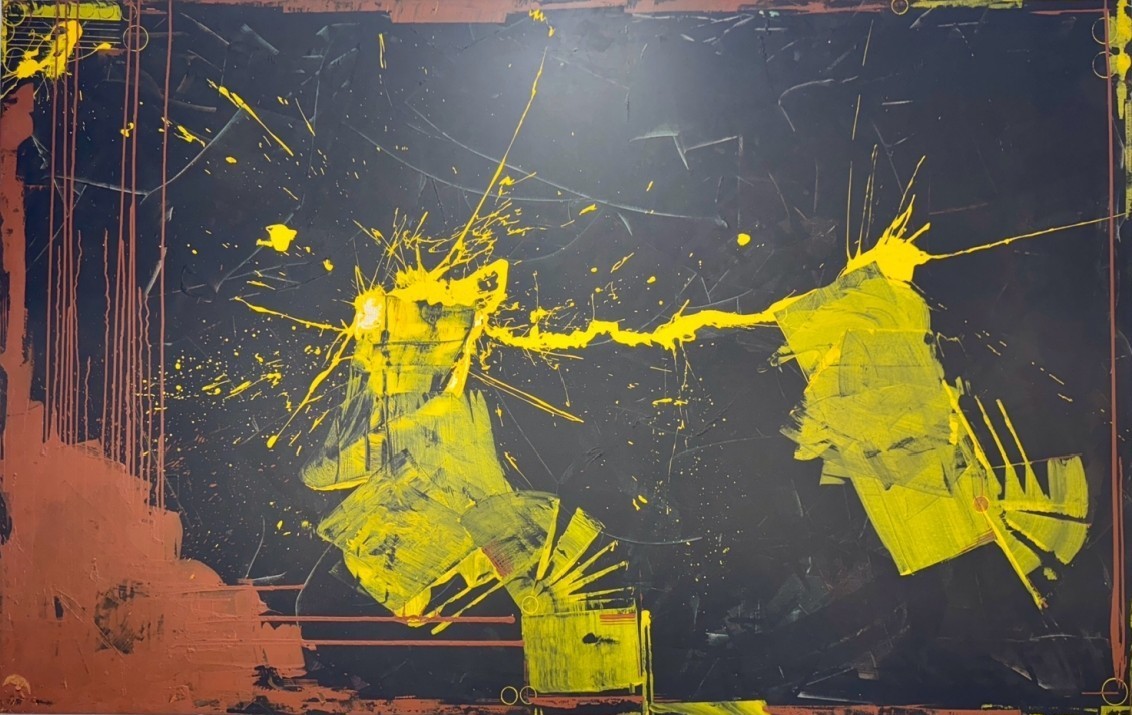 Wu Geometry Scroll - Mixed media on canvas by Eder Cetina, 2025, featuring sacred geometry and hip-hop inspired urban abstraction